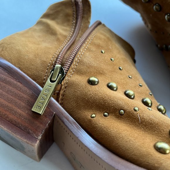1. State Leather Sobel Metal Stud Western Booties British Tan Womens Siz… - Picture 9 of 11